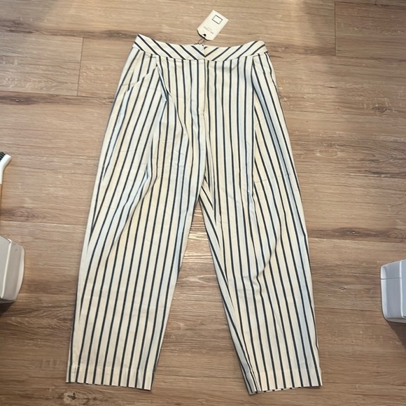 Mo Vint Women Cropped Stripe Wide Leg Pants, Blue Stripe Size - Medium NWT - Picture 2 of 12